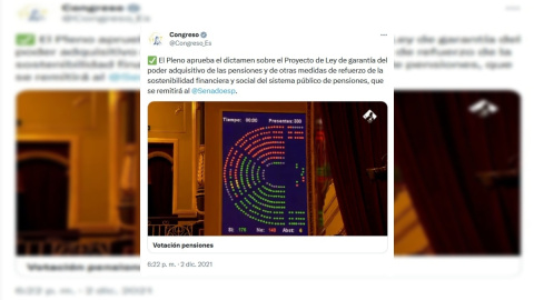 18/07/2023 Votación en el Congreso de la reforma de las pensiones. Fuente: Twitter Congreso de los Diputados.
