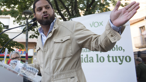 Ignacio Garriga, interviene durante un acto de Vox en Salt, a 16 de mayo de 2023