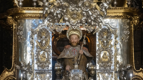 Talla del apóstol Santiago en la Catedral de Santiago de Compostela, a 14 de junio de 2023, en Santiago de Compostela (Galicia).