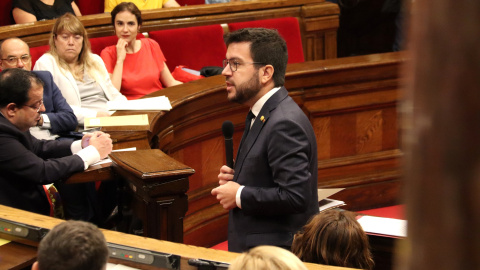 El President de la Generalitat, Pere Aragonès, durant la sessió de control al ple del Parlament.