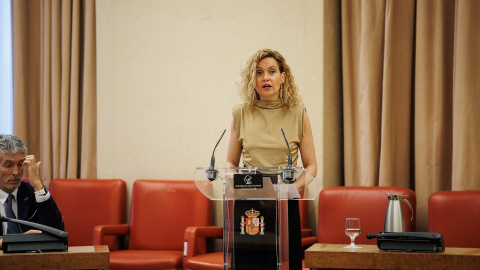 La presidenta del Congreso, Meritxell Batet, interviene durante un acto de recuerdo y homenaje a las víctimas del terrorismo, en el Congreso de los Diputados, a 27 de junio de 2023, en Madrid (España).