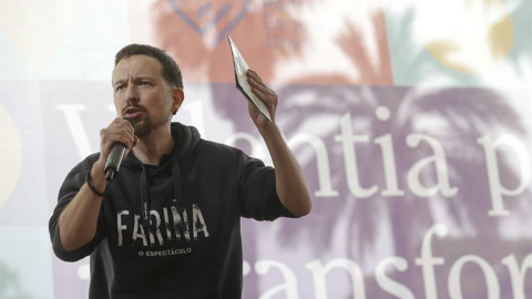 El exlíder de Podemos, Pablo Iglesias, protagoniza el acto de cierre de campaña de Unides Podem-Esquerra Unida en la Comunitat Valenciana.- Kai Forsterling / EFE