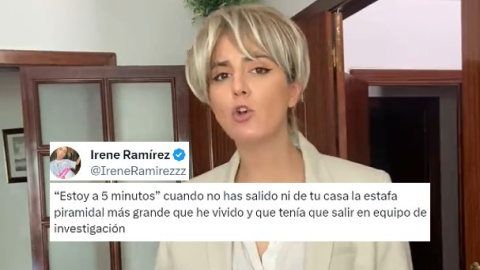 Irene Ramírez parodia a Gloria Serra y su 'Equipo de investigación' en el vídeo viral 'La mafia de los impuntuales'. / @IreneRamirezzz