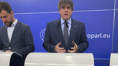 Carles Puigdemont, durant la roda de premsa després que el TGUE li hagi retirat la immunitat.