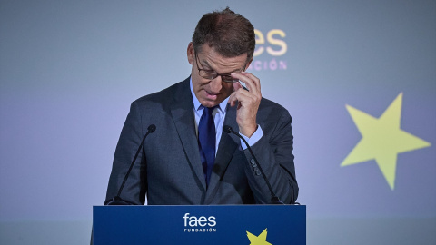 El presidente del Partido Popular, Alberto Núñez Feijóo, durante un acto en Madrid, a 15 de septiembre de 2023.