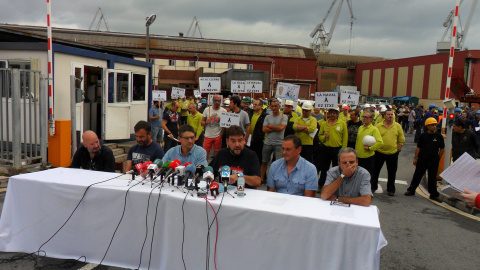 Rueda de prensa del comité de empresa del astillero La Naval de Sestao. E.P.