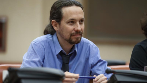 El líder de Podemos, Pablo Iglesias, en la Comisión de Justicia del Congreso de los Diputados. Emilio Naranjo / EFE