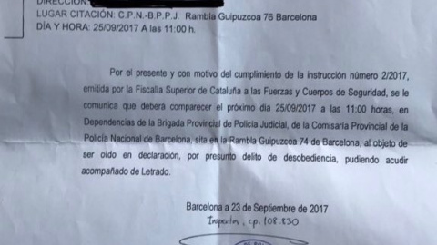 Citación policial de Lluís Montabes. @HolaMariola