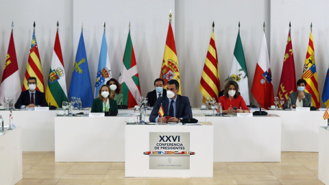 El presidente del Gobierno, Pedro Sánchez, durante su intervención en la reunión de la XXVI Conferencia de Presidentes se celebra este domingo 13 de marzo de 2022.