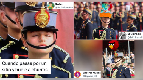 Combo de memes con la jura de bandera de Leonor.