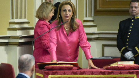 La diputada Cristina Valido durante la constitución de la XI Legislatura del Parlamento de Canarias, a 27 de junio de 2023, en Santa Cruz de Tenerife, Tenerife