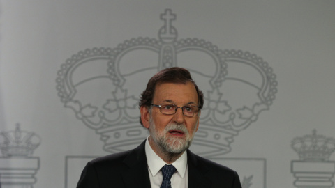 El presidente de Gobierno, Mariano Rajoy, en su declaración en el Palacio de la Moncloa la noche del 1-O. REUTERS/Sergio Perez