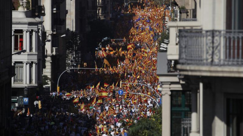 Vista general de la Via Laietana poco antes del inicio de la manifestación convocada por Societat Civil Catalana por la Unidad de España.EFE/Alberto Estévez