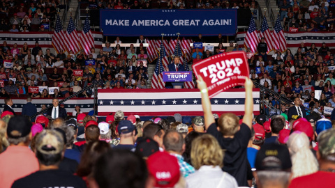 El expresidente de EEUU, Donald Trump, durante su campaña como candidato republicano en Erie, Pensilvania, a 29 de julio de 2023