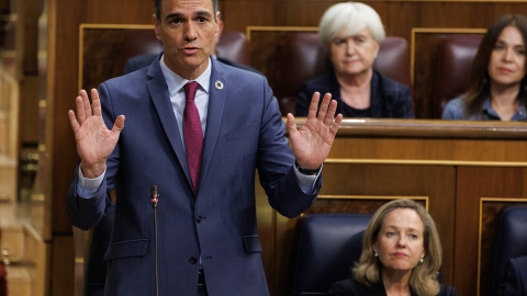 03/08/2023 El presidente del Gobierno, Pedro Sánchez, durante una sesión plenaria en el Congreso de los Diputados