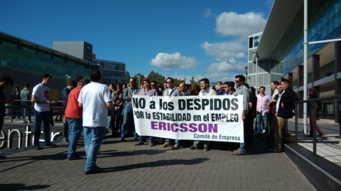 Trabajadores de Ericsson en Málaga protestan contra el último ERE de la multinacional.- CCOO