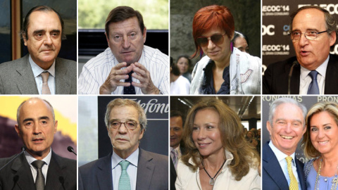 De i.a d., y de arriba a bajo, Carlos March, Jorge Gallardo Ballart, Sandra Ortega, Antonio Hernández Calleja, Rafael del Pino, César Alierta, Alicia Koplowitz, y Alberto Palatchi y Susana Gallardo. EFE