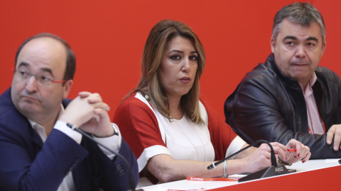 El líder de los socialistas catalanes, Miquel Iceta y la líder andaluza, Susana Díaz, durante la reunión del Consejo de Política Federal del PSOE. EFE/Chema Moya