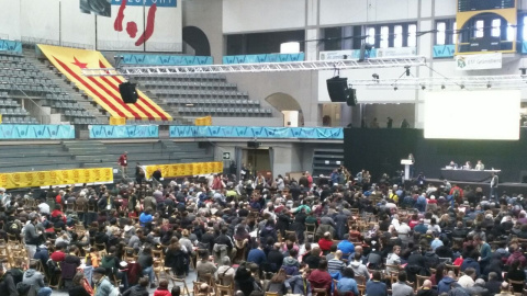 Imatge de l'Assemblea Nacional de la CUP d'aquest dissabte, al Palau d'Esports de Granollers. ÀNGEL FERRERO