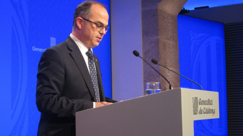 El portavoz del Govern, Jordi Turull, durante la rueda de prensa de este martes.