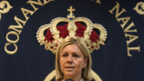 La ministra de Defensa, María Dolores de Cospedal, durante su intervención en la reunión del Consejo Superior de la Armada que ha presidido este miércoles en la Comandancia Naval de Bilbao (Vizcaya). EFE/Miguel Toña