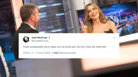 'Collage' con una imagen de la entrevista de Pablo Motos a Sofía Vergara y una captura de un tuit.