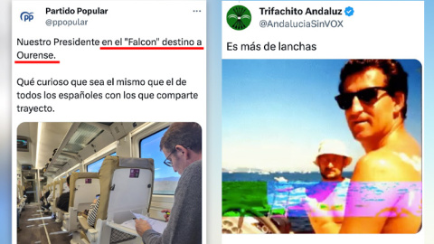 El tuit del PP presumiento de que Feijóo viaje en tren y no en Falcon.-