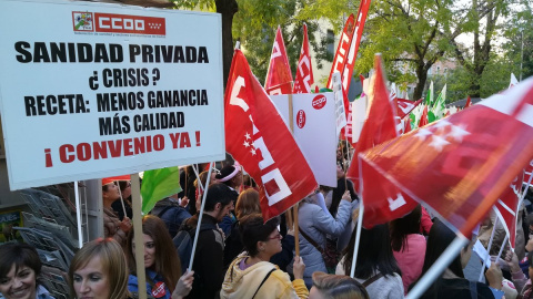 Una concentración de trabajadores de la sanidad privada en Madrid, el pasado octubre.- CCOO