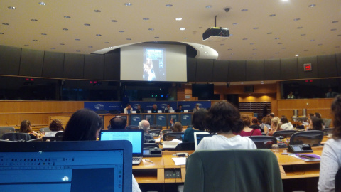 Imagen de la conferencia 'Justicia Climática' organizada por Los Verdes en en el Parlamento Europeo./PÚBLICO