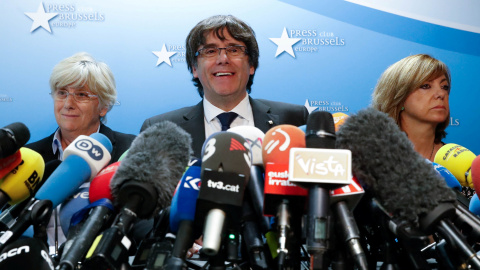 Carles Puigdemont, durante la rueda de prensa que dio el pasado día 31 desde Bruselas. - REUTERS