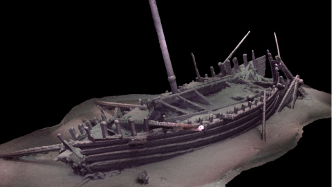 Modelo fotogramétrico preliminar del mismo barco completo, incluido el mástil, que ha permanecido intacto desde su naufragio hace unos 2.000 años./BLACK SEA MAP