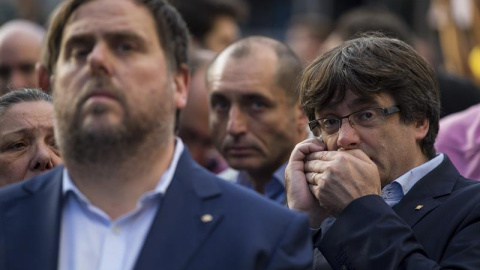 Junqueras y Puigdemont, en la manifestación de Barcelona del sábado. EFE/Enric Fontcuberta