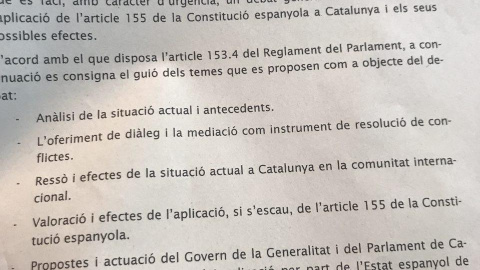 Escrito presentado por Junts pel Sí para el pleno del jueves