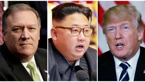 De izquierda a derecha, Mike Pompeo, Kim Jong-un y Donald Trump. | REUTERS