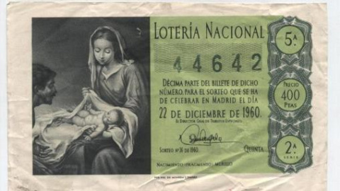 Décimo de la Lotería de Navidad de 1960. /todocolección.com