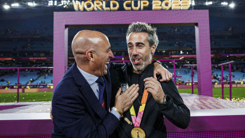 El presidente de la Federación Española de Fútbol, Luis Rubiales tras ganar España la Final del Mundial femenino de fútbol, en Sídney, a 20 de agosto de 2023.