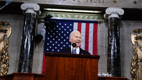 Joe Biden durante su tercer discurso del Estado de la Unión en el Capitolio.