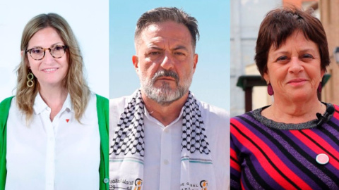 Marga Sainz (izquierda), Manu Pineda (centro) y Henar Moreno (derecha), los tres aspirantes a las primarias de IU para elegir candidatos a las elecciones europeas.