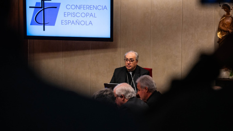 8/3/24 - El secretario general de la CEE, el obispo Cesar García Magan, celebra su 124ª Asamblea Plenaria, en la sede de la Conferencia Episcopal Española (CEE), a 4 de marzo de 2024, en Madrid.