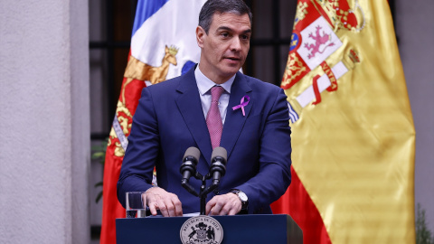 El presidente del Gobierno, Predo Sánchez, en una rueda de prensa en su visita a Chile.