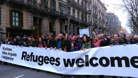 Imagen de la manifestación del pasado sábado 18 de febrero en Barcelona reclamando que se acoja a los refugiados / L.S