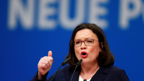 La nueva presidenta del SPD alemán, Andrea Nahles. - REUTERS