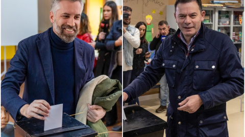 Los dos principales candidatos, el socialista Pedro Nuno Santos (izquierda) y el conservador Luis Montenegro (derecha) votando este domingo.