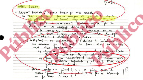 Fragmento de las anotaciones manuscritas por Josep Maria Jové, ex secretario general de Vicepresidencia de la Generalitat, en su agenda Moleskine intervenida por la Guardia Civil en un registro en su domicilio.