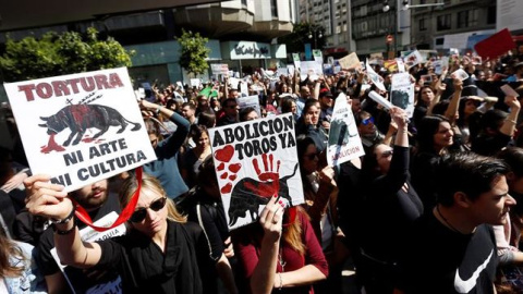 Una protesta contra los espectáculos taurinos. EFE