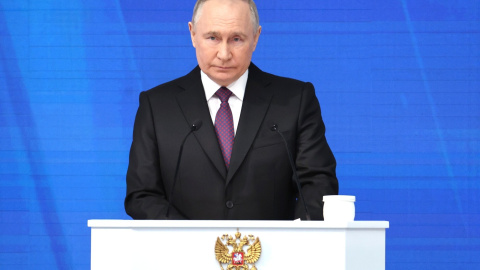 11/03/2024 El Presidente ruso Vladimir Putin pronuncia su discurso anual sobre el estado de la nación en el centro de conferencias Gostiny Dvor, a 29 de febrero de 2024.