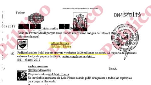 Fragmento del acta notarial de la querella de Josep Pujol Ferrusola contra Albert Rivera.