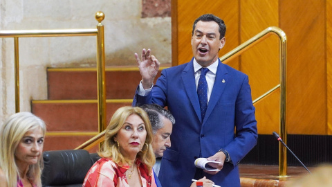 El presidente de la Junta de Andalucía, Juan Manuel Moreno Bonilla, en el Parlamento.