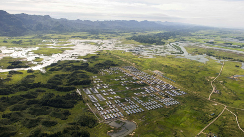 Vista aérea del campo de tránsito de Hla Phoe Khaung para rohingyas que deciden regresar de Bangladesh, en el estado de Rakán, Birmania, a 20 de septiembre de 2018.