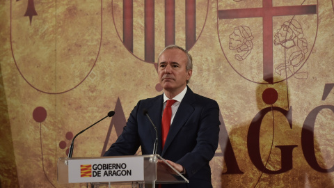 El presidente de Aragón, Jorge Azcón, durante la toma de posesión de sus nuevos consejeros, a 12 de agosto de 2023, en Zaragoza.